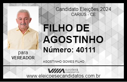 Candidato FILHO DE AGOSTINHO 2024 - CARIÚS - Eleições