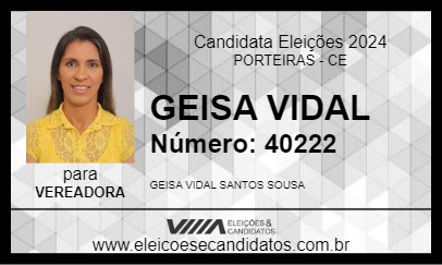 Candidato GEISA VIDAL 2024 - PORTEIRAS - Eleições