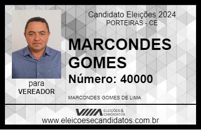 Candidato MARCONDES GOMES 2024 - PORTEIRAS - Eleições