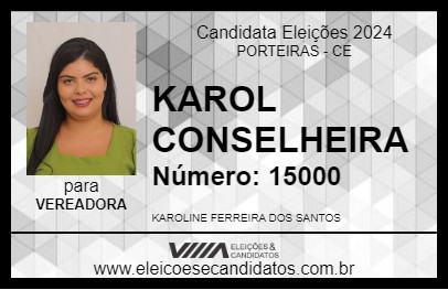 Candidato KAROL CONSELHEIRA 2024 - PORTEIRAS - Eleições