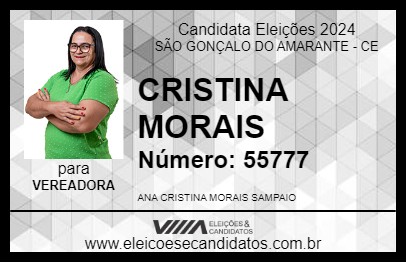 Candidato CRISTINA MORAIS 2024 - SÃO GONÇALO DO AMARANTE - Eleições