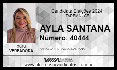 Candidato AYLA SANTANA 2024 - ITAREMA - Eleições