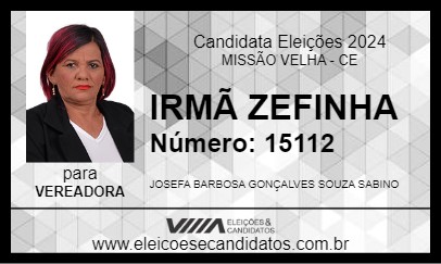 Candidato IRMÃ ZEFINHA 2024 - MISSÃO VELHA - Eleições