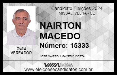 Candidato NAIRTON MACEDO 2024 - MISSÃO VELHA - Eleições