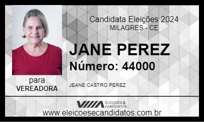 Candidato JANE PEREZ 2024 - MILAGRES - Eleições