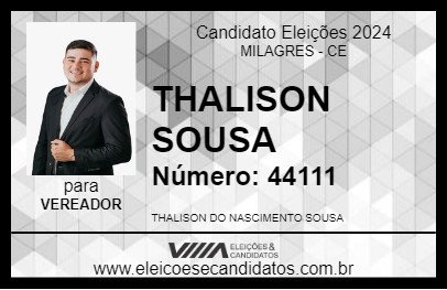 Candidato THALISON SOUSA 2024 - MILAGRES - Eleições