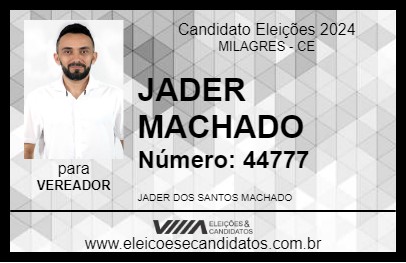 Candidato JADER MACHADO 2024 - MILAGRES - Eleições