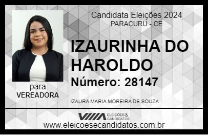 Candidato IZAURINHA DO HAROLDO 2024 - PARACURU - Eleições