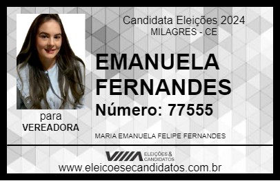 Candidato EMANUELA FERNANDES 2024 - MILAGRES - Eleições