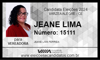 Candidato JEANE LIMA 2024 - VÁRZEA ALEGRE - Eleições