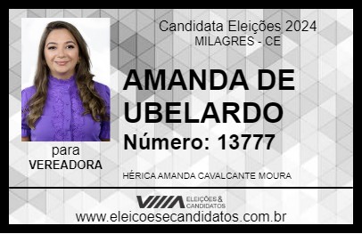 Candidato AMANDA DE UBELARDO 2024 - MILAGRES - Eleições