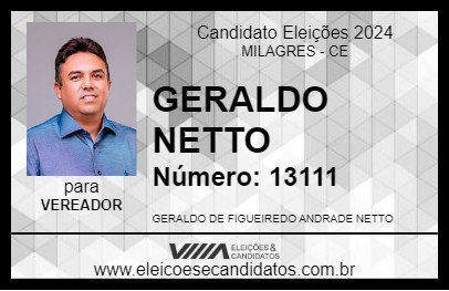 Candidato GERALDO NETTO 2024 - MILAGRES - Eleições