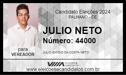 Candidato JULIO NETO 2024 - PALHANO - Eleições