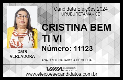 Candidato CRISTINA BEM TI VI 2024 - URUBURETAMA - Eleições