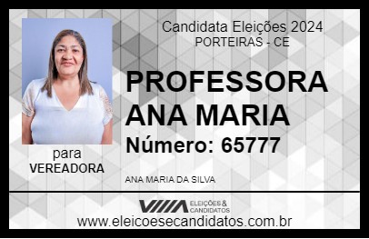 Candidato PROFESSORA ANA MARIA 2024 - PORTEIRAS - Eleições