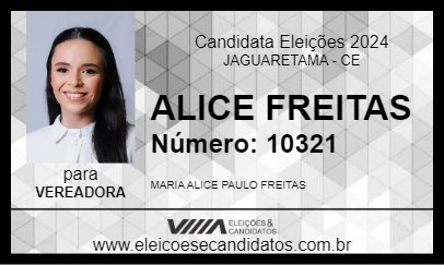 Candidato ALICE FREITAS 2024 - JAGUARETAMA - Eleições