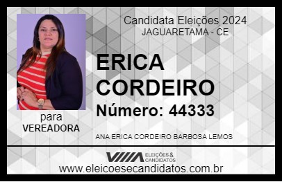 Candidato ERICA CORDEIRO 2024 - JAGUARETAMA - Eleições