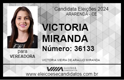 Candidato VICTORIA MIRANDA 2024 - ARARENDÁ - Eleições