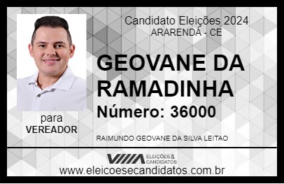 Candidato GEOVANE DA RAMADINHA 2024 - ARARENDÁ - Eleições