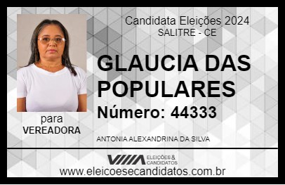 Candidato GLAUCIA DAS POPULARES 2024 - SALITRE - Eleições