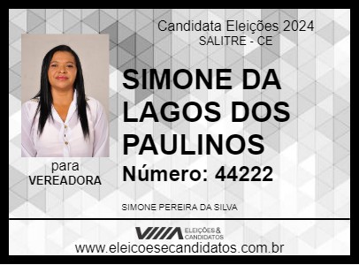 Candidato SIMONE DA LAGOS DOS PAULINOS 2024 - SALITRE - Eleições