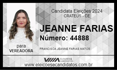 Candidato JEANNE FARIAS 2024 - CRATEÚS - Eleições