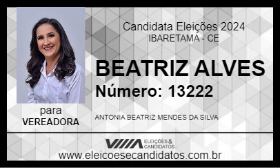 Candidato BEATRIZ ALVES 2024 - IBARETAMA - Eleições