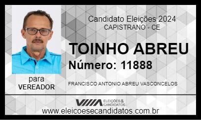 Candidato TOINHO ABREU 2024 - CAPISTRANO - Eleições