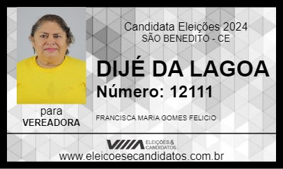 Candidato DIJÉ DA LAGOA 2024 - SÃO BENEDITO - Eleições