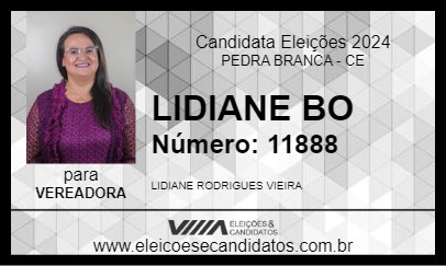 Candidato LIDIANE BO 2024 - PEDRA BRANCA - Eleições