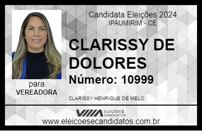 Candidato CLARISSY DE DOLORES 2024 - IPAUMIRIM - Eleições