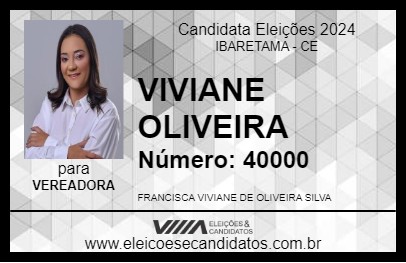 Candidato VIVIANE OLIVEIRA 2024 - IBARETAMA - Eleições