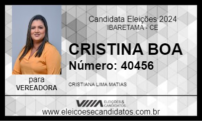 Candidato CRISTINA BOA 2024 - IBARETAMA - Eleições