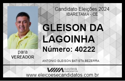 Candidato GLEISON DA LAGOINHA 2024 - IBARETAMA - Eleições