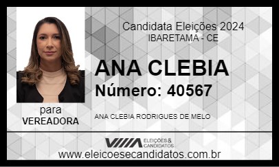 Candidato ANA CLEBIA 2024 - IBARETAMA - Eleições