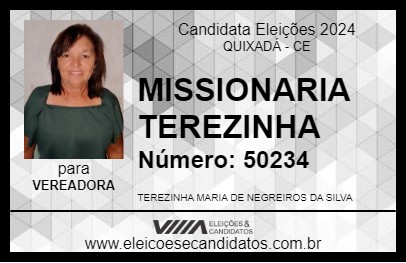 Candidato MISSIONARIA TEREZINHA 2024 - QUIXADÁ - Eleições