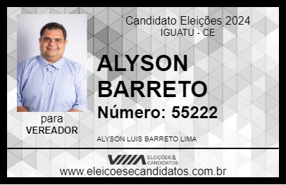 Candidato ALYSON BARRETO 2024 - IGUATU - Eleições