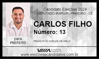 Candidato CARLOS FILHO 2024 - DEPUTADO IRAPUAN PINHEIRO - Eleições