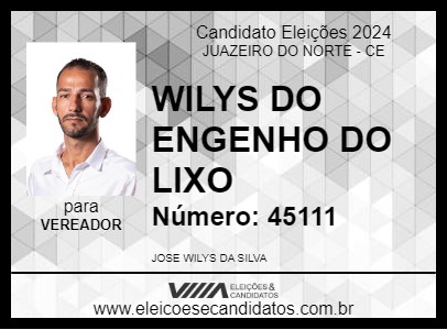 Candidato WILYS DO ENGENHO DO LIXO 2024 - JUAZEIRO DO NORTE - Eleições