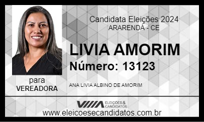 Candidato LIVIA AMORIM 2024 - ARARENDÁ - Eleições