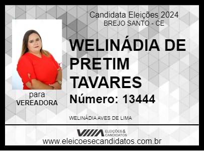 Candidato WELINÁDIA DE PRETIM TAVARES 2024 - BREJO SANTO - Eleições