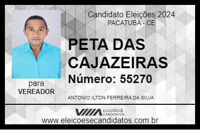 Candidato PETA DAS CAJAZEIRAS 2024 - PACATUBA - Eleições