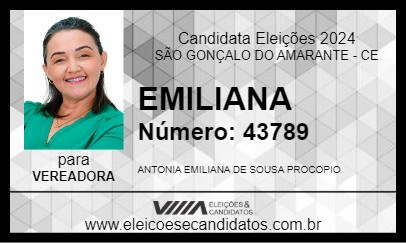 Candidato EMILIANA 2024 - SÃO GONÇALO DO AMARANTE - Eleições