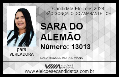 Candidato SARA DO ALEMÃO 2024 - SÃO GONÇALO DO AMARANTE - Eleições