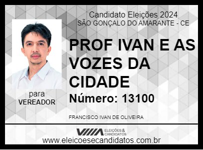 Candidato PROF IVAN E AS VOZES DA CIDADE 2024 - SÃO GONÇALO DO AMARANTE - Eleições