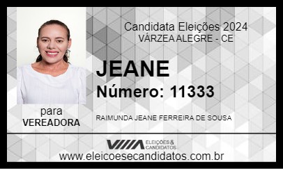 Candidato JEANE 2024 - VÁRZEA ALEGRE - Eleições