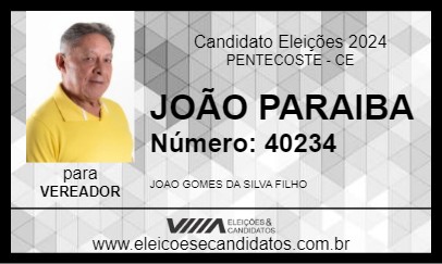 Candidato JOÃO PARAIBA 2024 - PENTECOSTE - Eleições