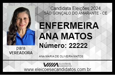 Candidato ENFERMEIRA ANA MATOS 2024 - SÃO GONÇALO DO AMARANTE - Eleições