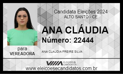 Candidato ANA CLÁUDIA 2024 - ALTO SANTO - Eleições