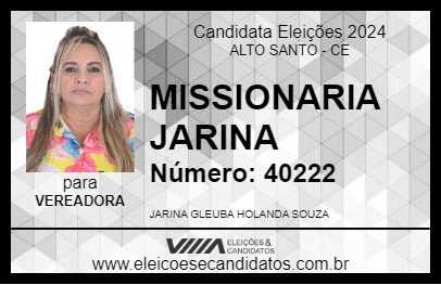 Candidato MISSIONARIA JARINA 2024 - ALTO SANTO - Eleições